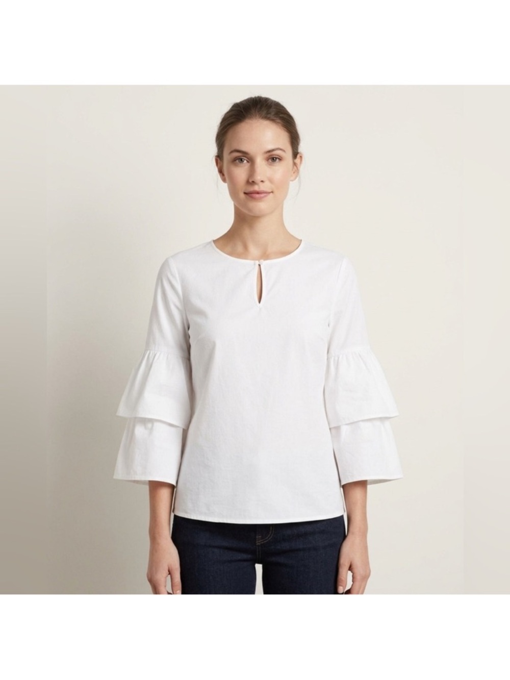J. Crew Factory White Tiered Bell Sleeve Blouse